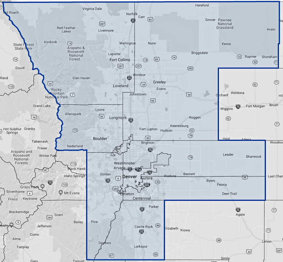 Skyline Appraisals Colorado Service Area Map
